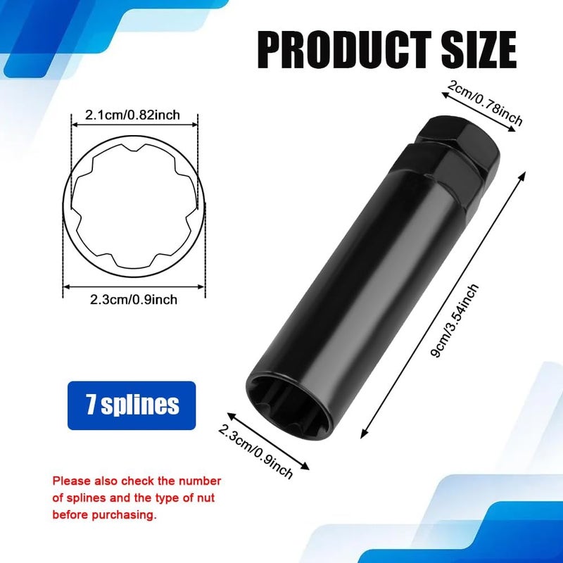 PACLVIO 7 Spline Lug Nut Socket, Wheel Lock Key Replacement for Aftermarket 7 Spline Lug Nut, Drive Tuner Replacement Socket Key Tool Compatible with 19mm 3/4" 21mm 13/16" Hex Socket Wrench (7 Spline) - Image 2